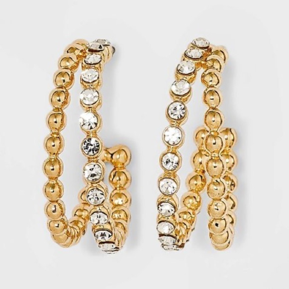 Nwt SUGARFIX by BaubleBar Crystal Beaded Double Hoop Earrings - Gold tone